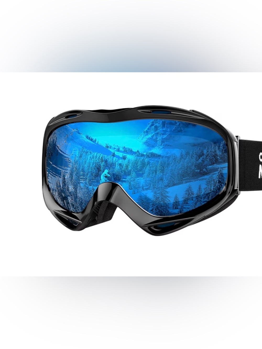 Black Ski Goggles with Blue Mirrored Lens